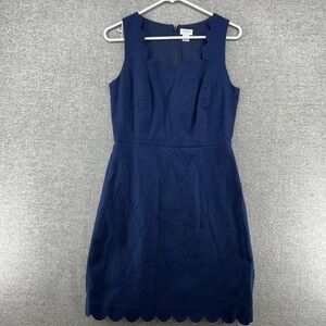 J Crew Scalloped Dress Women Size 2 Blue 100% Cotton Back Zipper Casual